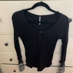 Free people black waffle knit top
